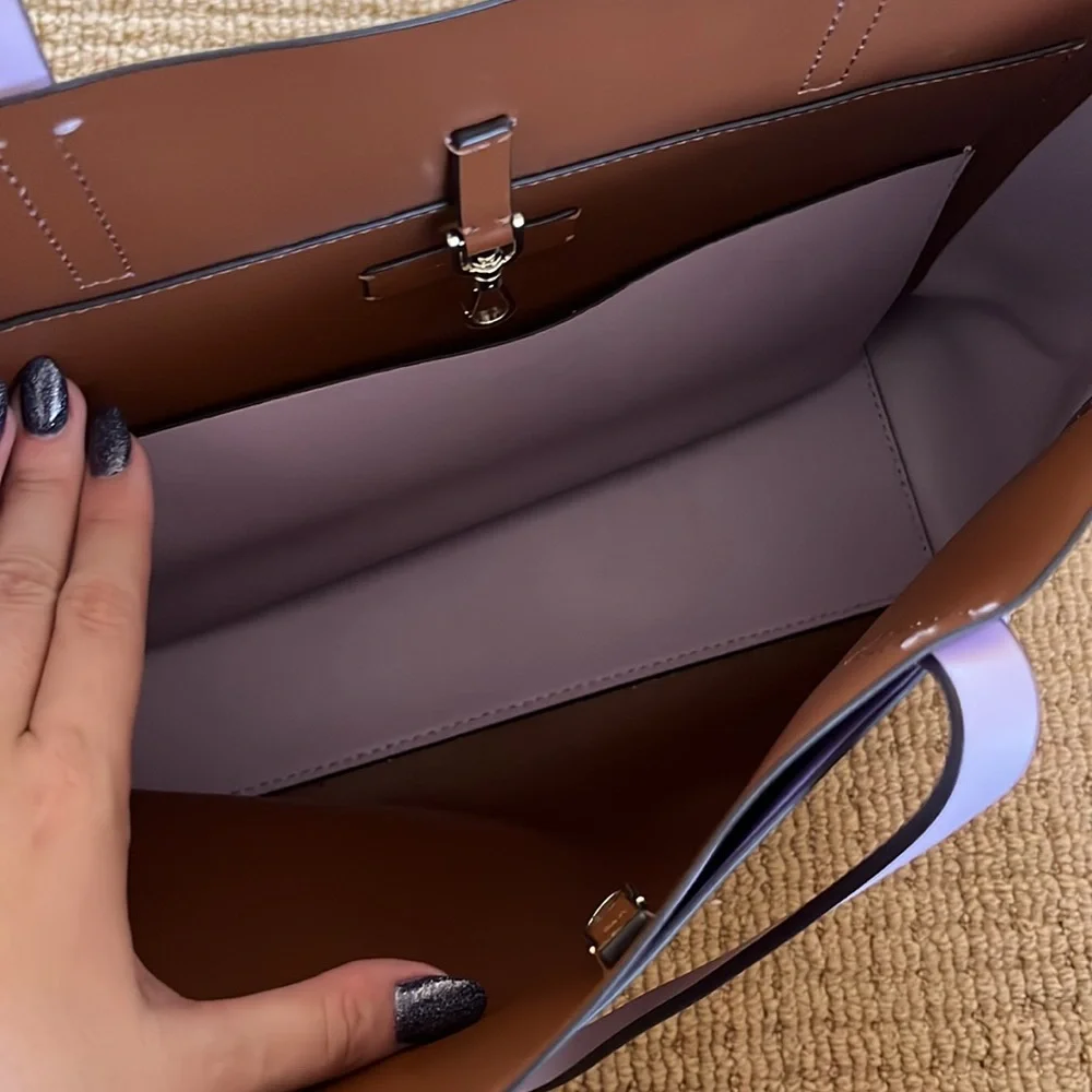 Kate Spade Brown & Light Purple Medium Double Pocket Tote